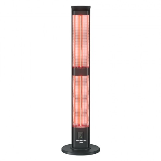 Radiator electric digital cu telecomanda Hausberg HB-8570NG, 3000W, 3 trepte incalzire, tub dublu din fibra de carbon, protectie IP45, termostat digital, Negru
