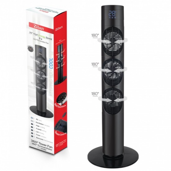 Ventilator turn Zilan ZLN-3420, Timer, Telecomanda, Trei trepte, Consum 3x20W, Debit de aer 1787 mc/ora Ventilator turn Zilan ZLN-3420, Timer, Telecomanda, Trei trepte, Consum 3x20W, Debit de aer 1787 mc/ora