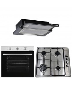 Pachet incorporabil Hausberg Cuptor HB-8053IN, Electric, Putere 2225 W, 71 l, 6 Functii, Ventilatie,  Clasa A, Plita HB-580IN,  4 arzatoare, siguranta, Negru-Inox Hota HB-1285NG, 420 m3/h, 2 motoare, 60 cm, Negru-Inox