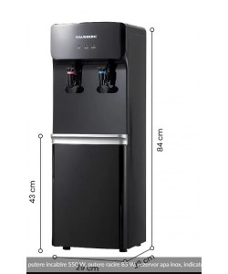 Dozator apa de podea HAUSBERG HB-6023NG, putere incalzire 550 W, putere racire 85 W, rezervor apa inox, indicator luminos, termostat reglabil, Negru