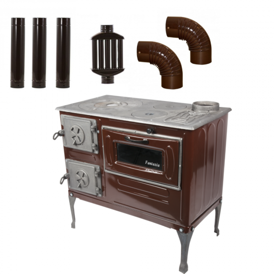 Pachet Soba pe lemne cu plita si cuptor Fantazia PF Evacuare Stanga Maro + 3 Burlane + 2 Coturi + Recuperator