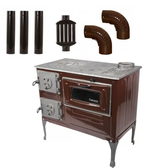 Pachet Soba pe lemne cu plita si cuptor Fantazia PF Evacuare Stanga Maro + 3 Burlane + 2 Coturi + Recuperator