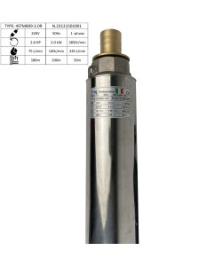 Pompa submersibila Zinith Italy 4STM611, 2 KW, 80 L/min 150m, bobinaj cupru, cablu alimentare 20m