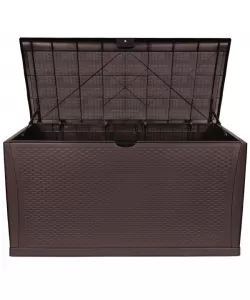 Cutie de depozitare stil rattan, cafea, fără balama 460 L  Cutie de depozitare stil rattan, cafea, fără balama 460 L