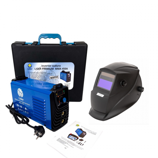 Pachet Aparat de sudura ,Invertor de Sudura Lider MMA450A, Display Electronic + Masca sudura automata
