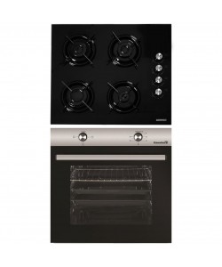 Pachet Incorporabil Cuptor Hausberg HB-8051IN, Electric, Putere 2000 W, 76 l, 4 Functii, Clasa A, Negru/Inox, Plita incorporabila Hausberg HB-563, Gaz, 4 arzatoare, Negru