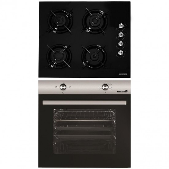 Pachet Incorporabil Cuptor Hausberg HB-8051IN, Electric, Putere 2000 W, 76 l, 4 Functii, Clasa A, Negru/Inox, Plita incorporabila Hausberg HB-563, Gaz, 4 arzatoare, Negru