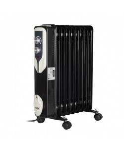 Calorifer electric Floria, Negru 2000 W, 9 elementi, 3 trepte de putere, Termostat reglabil, Protectie supra-incalzire, Indicator luminos
