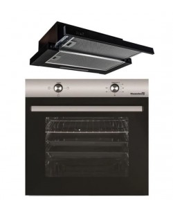Pachet Incorporabil Cuptor Electric Hausberg  Putere 2000 W, 76 l, 4 Functii, Clasa A, Negru/Inox, Hota incorporabila telescopica Hausberg , putere de absorbtie 420 m3/h, 2 motoare, 60 cm, Negru