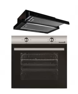 Pachet Incorporabil Cuptor Electric Hausberg Putere 2000 W, 76 l, 4 Functii, Clasa A, Negru/Inox, Hota incorporabila telescopica Hausberg , putere de absorbtie 420 m3/h, 2 motoare, 60 cm, Negru