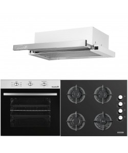 Pachet Cuptor electric Incorporabil Hausberg HB-8053IN, Clasa A, 71L, 2225W, Negru/Inox, Plita incorporabila HB-567NG, Gaz, 4 arzatoare, fonta, Sticla, Hota incorporabila telescopica HB-1285IN, Putere de absorbtie 420 m3/h, 2 motoare, 60 cm, Alb