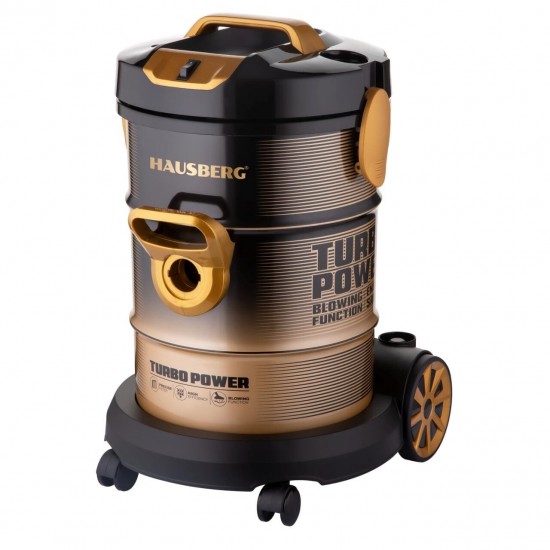 Aspirator Turbo Power Hausberg, putere 2000-2400W, capacitate 21L, Nivel Zgomot 76dB, Filtru Lavabil, carcasa metalica