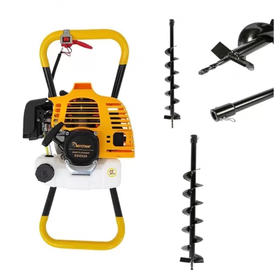 Motoburghiu DDT-Mustang, pe benzina cu reductor, 2 Timpi, 6 Cp, 6500 rpm, 52 CC.+ 2 Burghie pamant 100-800 mm si 150-800 mm