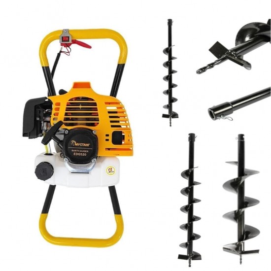 Motoburghiu DDT-Mustang, pe benzina cu reductor, 2 Timpi, 6 Cp, 6500 rpm, 52 CC.+ 3 Burghie pamant 100-800 mm,150-800 mm si 200-800 mm