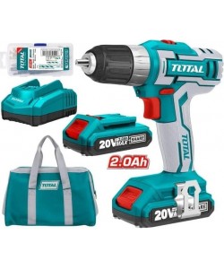 TOTAL - Masina de gaurit cu acumulator 20V-2.0Ah Li-Ion (2 acumulatori + 50 accesorii) (INDUSTRIAL)