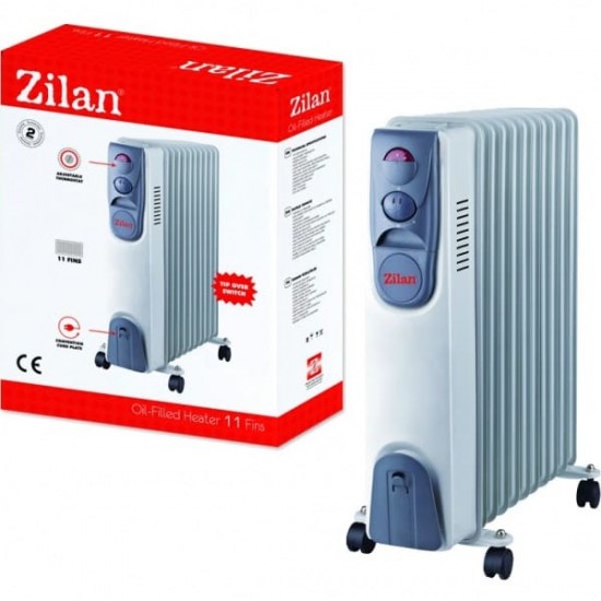 Calorifer electric ZILAN ZLN-2128, 11 elementi, Putere 2500 W, 3 trepte de putere, Termostat de siguranta, Termostat reglabil