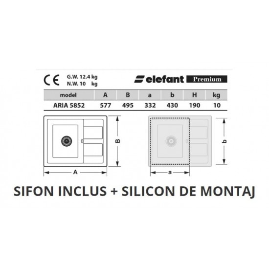 Chiuveta Premium Elefant Luna 510, negru metalic