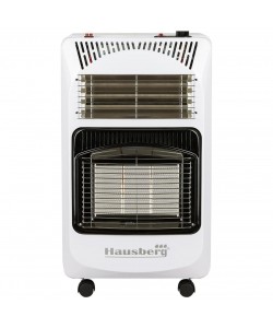 Pachet Soba pe gaz GPL (butelie) si electric Hausberg HB-1020AB, aprindere piezo-electrica, 4.2kW, Alb, Ceas butelie, 1m furtun gaz MN2015 si 2 coliere furtun