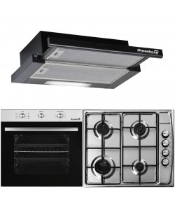 Pachet incorporabil Hausberg Cuptor electric HB-8053IN, 71L, Negru/Inox, Plita Incorporabila HB-555, Gaz, Inox, Hota incorporabila telescopica HB-1285NG, 420 m3/h, 2 motoare, 60 cm