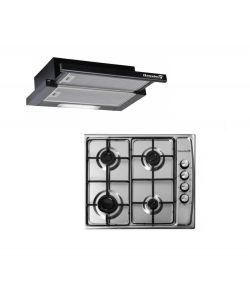 Pachet Hota incorporabila telescopica Hausberg HB-1285NG, absorbtie 420 m3/h, 2 motoare, 60 cm si Plita incorporabila Hausberg HB 555, Gaz, 4 arzatoare, Sistem siguranta, Inox