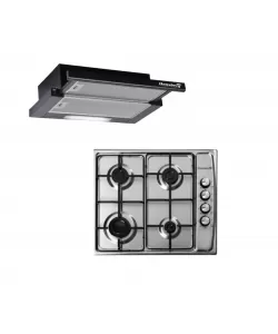 Pachet Hota incorporabila telescopica Hausberg HB-1285NG, absorbtie 420 m3/h, 2 motoare, 60 cm si Plita incorporabila Hausberg HB 555, Gaz, 4 arzatoare, Sistem siguranta, Inox