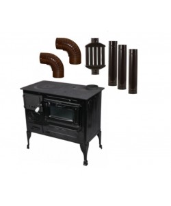 Soba pe lemne cu plita si cuptor, negru,cos dreapta +3 Burlane + Recuperator + 2 Coturi