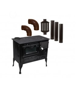 Pachet Soba pe lemne cu plita si cuptor, negru,cos Stanga + 3 Burlane + Recuperator + 2 Coturi