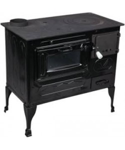 Produs resigilat Soba pe lemne cu plita si cuptor Tip A 80x44x75 cm, negru,cos dreapta