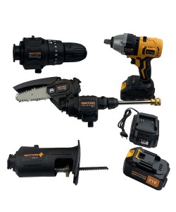 Trusa 5 in 1 Rotor cu 2 acumulatori, bormasina, cheie impact, minidrujba, fierastrau sabie si spalator cu presiune
