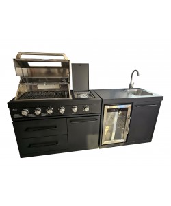 Bucatarie de exterior modulara, Gratar, Chiuveta, Frigider, Dulap cu sertare si Blat de lucru compozit,