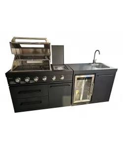 Bucatarie de exterior modulara, Gratar, Chiuveta, Frigider, Dulap cu sertare si Blat de lucru compozit, Bucatarie de exterior modulara, Gratar, Chiuveta, Frigider, Dulap cu sertare si Blat de lucru compozit,