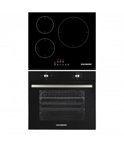 Pachet Incorporabil Cuptor electric Hausberg HB-8051NG, Clasa A, 76L, 2000W, Negru, Plita incorporabila HB1530, Electrica, Inductie, 3 zone de gatit, PowerBoost, 60 cm, Negru