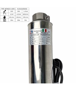 Pompa submersibila Zinith Italy 4STM227, 1.65KW, 80 L/min, 160m, bobinaj cupru, cablu alimentare 20m