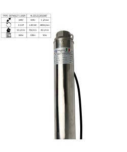 Pompa submersibila Zinith Italy 3STM227, 1.85KW, 85 L/min 160m, bobinaj cupru, cablu alimentare 20m
