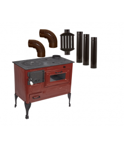 Soba pe lemne cu plita si cuptor, maro,cos dreapta 3 Burlane + Recuperator + 2 Coturi