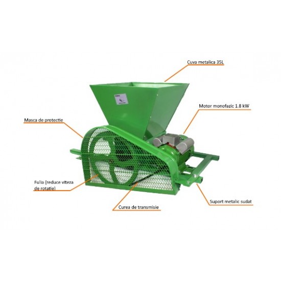 Zdrobitor electric struguri, FERMER ML-GRAPE, 1800W, 1400 rot/min, Volum cuva 35l, 600 kg/h