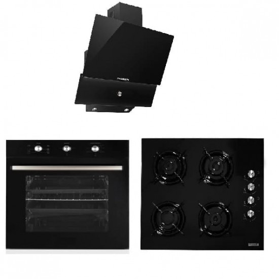 Pachet Incorporabil Cuptor incorporabil Hausberg HB-8053NG, Clasa A, 76L, 2000W, Negru, Plita incorporabila Hausberg HB-563, Gaz, 4 arzatoare, Negru, Hota Incorporabila decorativa Hausberg HB-2285NG, 60 cm, Filtru aluminiu, Negru