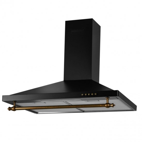 Hota incorporabila decorativa Hausberg HB-1365, putere de absorbtie 650 m3/h, 1 motor, 60 cm, filtru aluminiu, Negru/Auriu