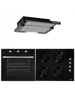 Pachet incorporabil Hausberg HB-8053NG, Electric, 2225 W, 71 l, 6 Functii, Ventilatie, Timer, Clasa A, Plita Incorporabila HB563NG, 4 arzatoare, Gaz, Sticla, Negru, Hota incorporabila telescopica HB1285NG, Putere de absorbtie 420 m3/h, 2 motoare