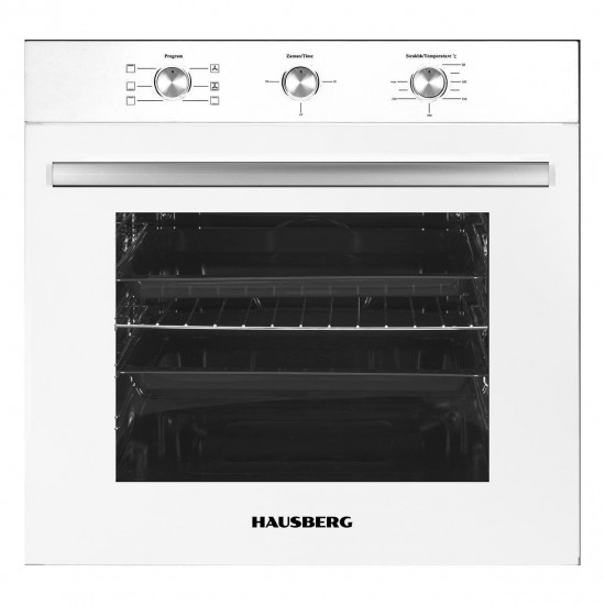 Pachet incorporabil Hausberg HB-8053AB, Electric, Putere 2225 W, 71 l, 6 Functii, Ventilatie, Timer, Clasa A, Plita HB-563AB, Gaz, 4 arzatoare, Hota decorativa HB-2285AB, 60 cm, Filtru aluminiu, Alb