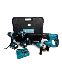 Pachet  Top Helper 4 Piese : Bormasina cu impact+Bormasina de gaurit si insurubat+Flex+Ciocan rotopercutor cu 4 acumulatori 36V 8AH