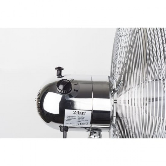 Ventilator inox cu picior ZİLAN , putere 50 W, cu 3 trepte de viteza, oscilatie automata, debit 6000mc/h, maner pentru transport facil, 4 pozitii de ajustare pe verticala, Inaltime reglabila 88-120 cm