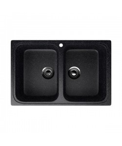 Chiuveta bucatarie compozit dreptunghiulara EcoStone ES-23-308, 2 cuve, negru, sifon inclus, marmura, 775 mm x 495 mm