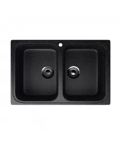 Chiuveta bucatarie compozit dreptunghiulara EcoStone ES-23-308, 2 cuve, negru, sifon inclus, marmura, 775 mm x 495 mm Chiuveta bucatarie compozit dreptunghiulara EcoStone ES-23-308, 2 cuve, negru, sifon inclus, marmura, 775 mm x 495 mm