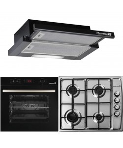 Pachet Incorporabil Cuptor electric Hausberg HB-8054, Clasa A, 71L, 2225W, Negru, Plita Incorporabila HB-555, 4 arzatoare, Gaz, Inox, Hota incorporabila telescopica HB-1285NG, Putere de absorbtie 420 m3/h, 2 motoare, 60 cm, Negru
