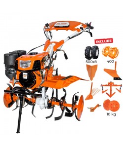 Motosapatoare RURIS 732ACC + roti cauciuc 5.00-8+rarita+plug+adaptor+dispozitiv scos cartofi+roti metalice 400 fara manicot+cultivator+set contragreutati 10kg 8.5 CP