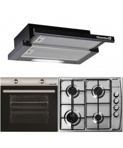 Pachet incorporabil Hausberg Cuptor electric HB-8051IN, Clasa A, 76L, 2000W, Negru/Inox Plita Incorporabila HB-555, 4 arzatoare, Gaz, Inox, Hota incorporabila telescopica HB-1285NG, Putere de absorbtie 420 m3/h, 2 motoare, 60 cm, Negru