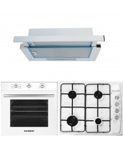 Pachet incorporabil Hausberg HB-8053AB, Electric, Putere 2225 W, 71 l, 6 Functii, Ventilatie, Timer, Clasa A, Plita incorporabila HB-561, Gaz, 4 arzatoare, Hota telescopica HB-1280, Putere de absorbtie 280m3/h, 1 motor, 60 cm, Alb