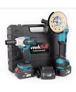 Set Pistol de impact si Flex Werkbull, 2 acumulatori 36V 8Ah, trusa, albastru