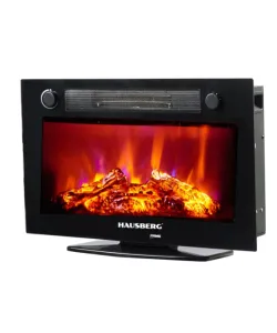 Semineu Electric de Birou HAUSBERG HB-8226NG, 1800W, efect de Flacara, incalzire PTC, Sticla securizata, Telecomanda